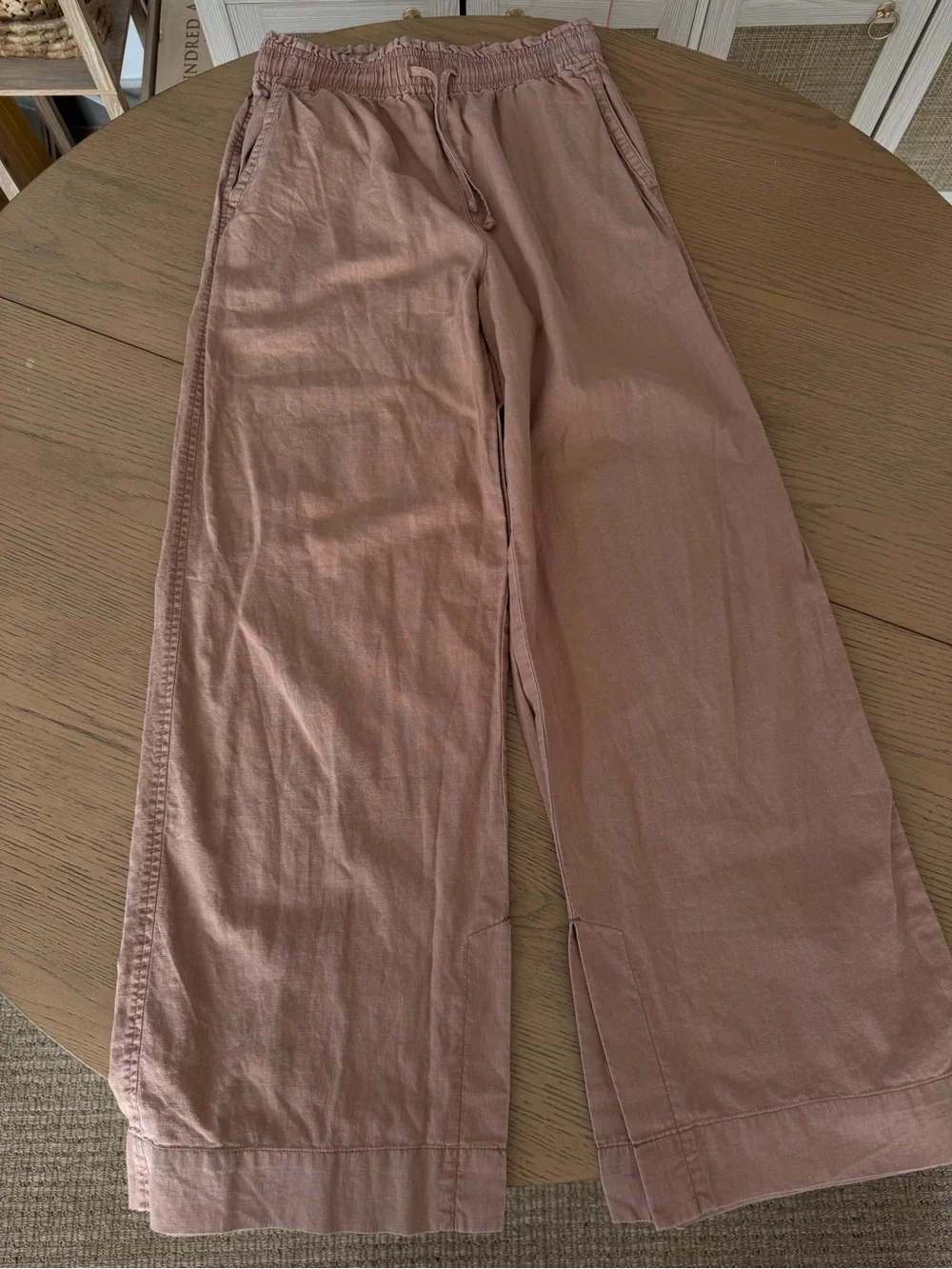 Madewell Hemp Cotton Wide Leg Pants Dusty Rose Pull On Drawstring Casual Lounge - Picture 3 of 6